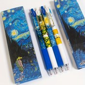 Resim Kutu başına 4 adet, Van Gogh Yağlıboya Desenli Geri Çekilebilir Kalem - 0.5mm Ultra İnce Uç, Hızlı Kuruyan Siyah Mürekkep, Ev, Okul, Ofis Malzemeleri için Uygun 