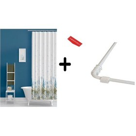 Resim Banyo Perdesi 2558 2x110x200, Perde Borusu Askı Aparatı Köşe Boru Beyaz Hediyeli, Duş Perdesi Seti Çok Renkli 