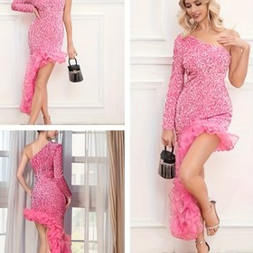 Resim Şık ve Moda Tek Omuz Ağır İş Kadınlar Için Payet Parti Elbisesi 