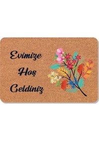 Resim Modern Dijital Baskı - Hoş Geldiniz Yazalı Paspas - Kaymaz Taban Kapı Önü Paspası Açık Bej 