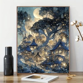 Resim 5D Yuvarlak Elmas Boyama Kiti, Ay Işıklı Peri Manzarası Tuval Sanat, Tam Elmas DIY El Sanatları Seti, Araçlar ile Çerçevesiz Duvar Dekorasyonu, 11.8x15.8 