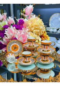 Resim Royking Turuncu Fincan Takımı Eğer Desenli Turuncu 