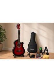 Resim valares QA2022-41C Kırmızı Cutaway Akustik Gitar (Sap Ayarlı Köşe Korumalı)HEİYE PAKETLİ 