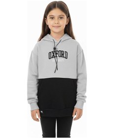 Resim Kapşonlu Oxford Baskılı Kanguru Cepli Kız Çocuk Sweatshirt-90862 Gri 