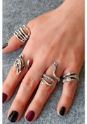 Resim Antik Gümüş Kaplama Pençe - Yılan - İskelet - Kertenkele Şekilli Ayarlanabilir Yüzük Seti 