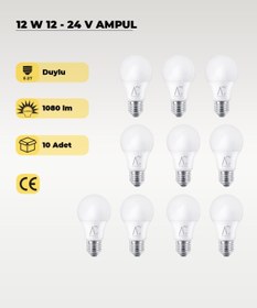 Resim AC AYDINLATMA 12W 12-24V Ampul 6500K - Beyaz Işık - E-27 Duy - 10 ADET 