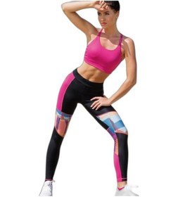Resim Yeni Inci Pembe Siyah Desenli Sporcu Tayt Takım Ynct129-T19 