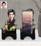 Resim Bk Gift Kişiye Özel Erkek Motorcu Karikatürlü Ahşap Biblo Telefon Standı-3 