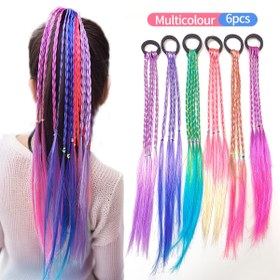 Resim Kızlar için 6'lı LEMON LOVE Renkli Örgülü Saç Lastikleri - Şık Çok Renkli Gradyan At Kuyruğu Tutucuları, Polyester Lif, Canlı Pembe'den Mavi'ye ve Mor'dan Yeşile Ombré Tasarımlar, Gençler İçin Mükemmel, Şık Topuzlar | Renkli Saç Uzatmaları | Boncuk Süslemeleri 