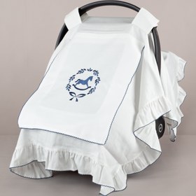 Resim Asil İndigo Çelenkli At Nakışlı İndigo Tığ işi Süslemeli Fırfırlı Puset Örtüsü 