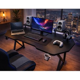 Resim Özel Tasarım Oyuncu Masası 150 cm Bardaklık ve Kulaklık Tutucu Hediye 