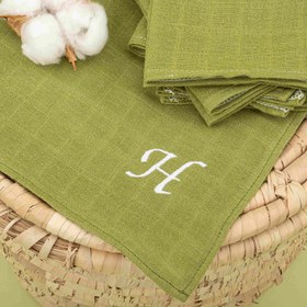 Resim 5'li H Harf Nakışlı Mendil Set - Fıstık Yeşili Muslin 