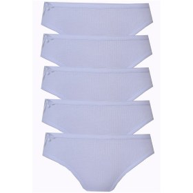 Resim 5'li Kadın Fitilli Bikini Renkli Esnek Yumuşak Külot Beyaz 