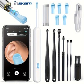 Resim Inskam Görsel Kulak Temizleme Aleti, 6'lı Kulak Kaşığı Seti, Kamera ve Işıklı Görsel Kulak Kaşığı, 7 Parça Kulak Kaşık Seti ile Birlikte, Tüm Cep Telefonlarına Uyumlu, Güvenli ve Rahat Kulak Temizliği 