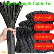 Resim 100 adet Siyah Kablo Bağları - Yüksek Mukavemetli, UV Dirençli, Kendinden Kilitli 19.99cm Ev & Ofis Kablo Yönetimi için 
