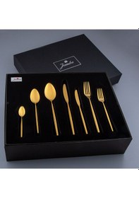 Resim Jumbo 5900 Infinity Titanyum Gold 12 Kişilik 84 Parça Çatal Kaşık Bıçak Takımı Titanyum Gold Titanyum Altın 