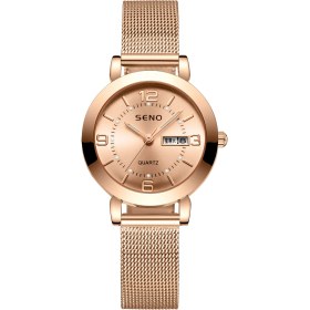 Resim 2xudc Stil 1 Renk Kadın Kuvars Izle Karanlıkta Parlayan Su Geçirmez Çift Takvim Alaşım Kuvars Izle (Yurt Dışından) 