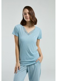 Resim Pierre Cardin 8998 Kısa Kol Kadın Pijama Takımı Mavi 