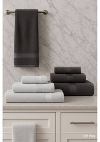 Resim 6 Parça Banyo Havlusu Seti %100 Pamuklu 70x140 Cm Serenio Antrasit-Açık Gri 