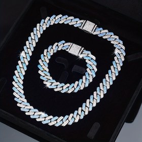 Resim 2 adet/Set Iced-Out Küba Bağzı Zincir Kolye + Bilezik Seti, Erkek Takı Seti, Parlayan Sahte Elmas Detayları ile Hip Hop Stili, Çok Katmanlı Kaplama, Sevgiliniz/Erkek Arkadaşınız için Mükemmel Hediye, Baba ve Oğul 