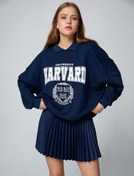 Resim Oversize Sweatshirt Harvard Lisanslı Polo Yaka Baskılı 