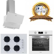 Resim Beyaz Cam Ankastre Set (3490 - CS5665W01 - BO6502W02) Silverline