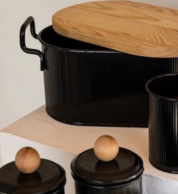 Resim The Mia Stripe Ahşap Kapaklı Ekmek Saklama Kutusu Siyah 40x22x18 Cm Siyah 