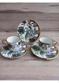 Resim Konyax Seremony 2 Kişilik Çift Desenli Kahve Fincanı Seti Çok Renkli 