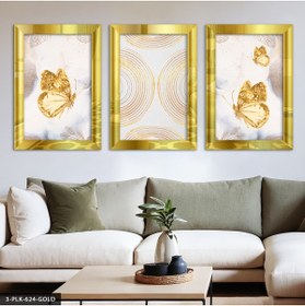 Resim Burshe Gold Kelebekler ve Geometrik Şekiller 3 Parça Gold Pleksi Aynalı Tablo 