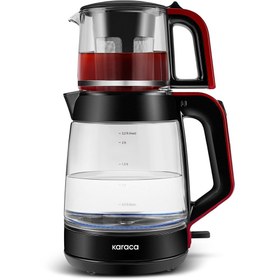 Resim Karaca Glass Tea XL 2 in 1 Cam Çay Makinesi Koyu Kırmızı 
