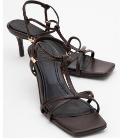 Resim Luvi Shoes Gıbson Kahverengi Kare Burunlu Kadın Topuklu Sandalet Kahverengi 