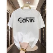 Resim Erkek & Kadın %100 Pamuklu Calvin Baskılı Kısa Kollu Tişört, Yeşil Yuvarlak Yaka Kabartmalı Yaka, Makinede Yıkanabilir Ev Giyimi ve Pijama TM224, Her Mevsim Kullanım, Rahat Kesim Nefes Alabilen Kumaş 