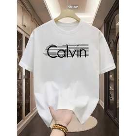 Resim Erkek & Kadın %100 Pamuklu Calvin Baskılı Kısa Kollu Tişört, Yeşil Yuvarlak Yaka Kabartmalı Yaka, Makinede Yıkanabilir Ev Giyimi ve Pijama TM224, Her Mevsim Kullanım, Rahat Kesim Nefes Alabilen Kumaş 