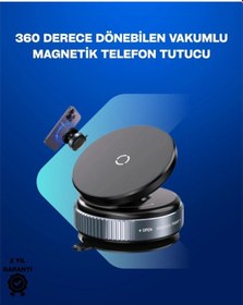 Resim Güçlü Manyetik Tutuşlu 360 Döner Araç Telefon Tutucu Vakumlu Montajlı 