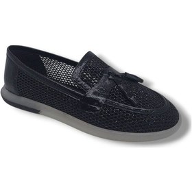 Resim İzlife 603 Kadın Siyah File Pırıltılı Loafer Ayakkabı Siyah 