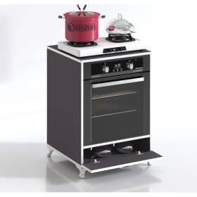 Resim Kenzlife ankastre modülü kabini krom gri fırın ocak dolabı kapaklı ayaklı sabit tabla 