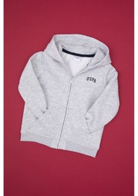 Resim U.S. Polo Assn. Erkek Çocuk Açık Gri Örme Fermuarlı Kapüşonlu Hırka 50313852-VR001 