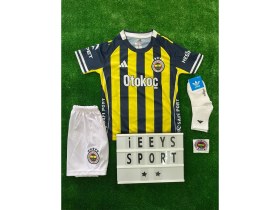 Resim 4'lü Set Fe.ner.bah'çe\\ 2025/2026 Yeni Sezon Arkası Boş Iç Saha Sarı Lacivert Çocuk Forma Şort Bileklik Çorap 