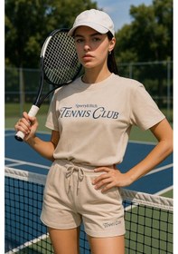 Resim Rich Kadın Sporty Kısa Kollu Bisiklet Yaka Oversize T-shirt Ve Şortlu Alt Üst Takım Tenis İkili Takım Çok Renkli 