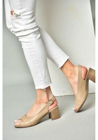 Resim Fox Shoes P555452903 Vizon Hakiki Deri Kalın Topuklu Kadın Sandalet Vizon 