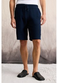 Resim Grimelange Jens Erkek %100 Pamuk Müslin Kumaş Yanları Cepli Slim Fit Dar Kesim Lacivert Şort 