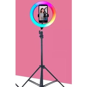 Resim Asfal 10 inç 26 cm Rgb Işık Çok Renkli LED Make Up Selfie Işığı 210 cm Tripot Selfie Çubuğu Tiktok Işığı 