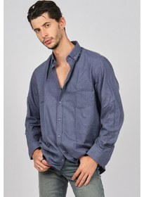 Resim De Leone Erkek Uzun Kollu Yün Apre Gömlek 0171114 Koyu Mavi Koyu Mavi 