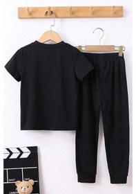 Resim Uyguntarz Çocuk Baskılı Unisex Alt - Üst Eşofman Takımı Siyah 
