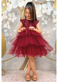 Resim Riccotarz Kız Çocuk Üstü Pulpayet İşlemeli Katkat Bordo Abiye 4-7 Yaş 2232101001 Bordo 