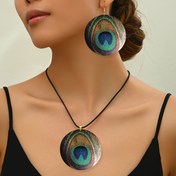 Resim 3 Parça Bohem Vintage Etnik Tavuskuşu Tüyü Küpe ve Kolye Seti İlkbahar, Yaz, Sonbahar, Kış için - Mükemmel Hediye veya Kişisel Kullanım 