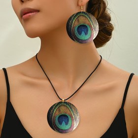 Resim 3 Parça Bohem Vintage Etnik Tavuskuşu Tüyü Küpe ve Kolye Seti İlkbahar, Yaz, Sonbahar, Kış için - Mükemmel Hediye veya Kişisel Kullanım 
