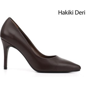 Resim Gönderi(R) Gönderi R Kahverengi Platinum Sivri Burun İnce Topuklu Hakiki Deri Stiletto Kahverengi 