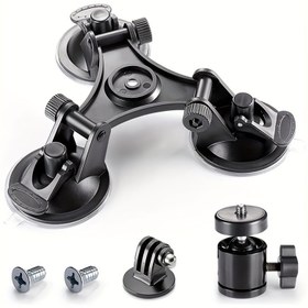 Resim Üçlü Vakumlu Kamera Montajı, 360° Top Başlığı, GoPro, Insta 360, DJI, DSLR, Aynasız Kameralar için Ağır Hizmet Araç Penceresi Pano Üçayak - Yüksek Hızlı Araç Tutucu Bağlantı Aksesuarı, Plastik Malzeme 
