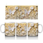 Resim Altın Mekanik Kelebek Deseni – Baskılı Kahve Kupası 